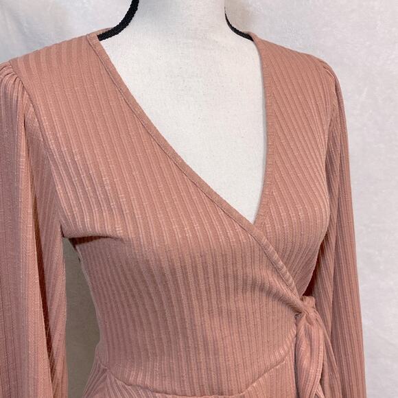 Peach Love California Faux Wrap Ribbed Knit Top - Picture 4 of 8